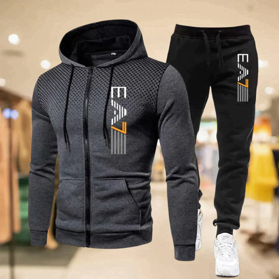 Hoodie Sweatpants Set för herrar med dragkedja