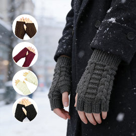 Vinter halvfingerstickade värmehandskar