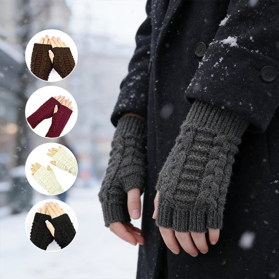 Vinter halvfingerstickade värmehandskar