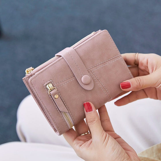 Enfärgad, Vikbar Kort Plånbok Med Myntfack