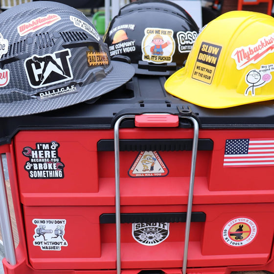 150st klistermärken skyddshjälmar (SNUSKIGA) för hjälmar och verktygslådor