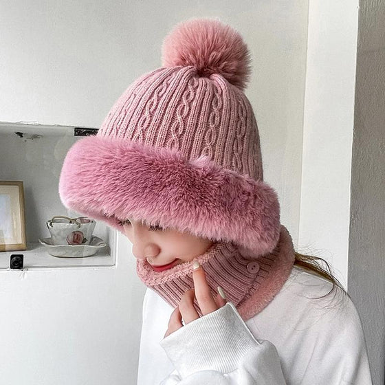 Allt-i-ett stickad mössa och halsduk