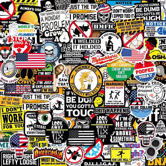 150st klistermärken skyddshjälmar (SNUSKIGA) för hjälmar och verktygslådor