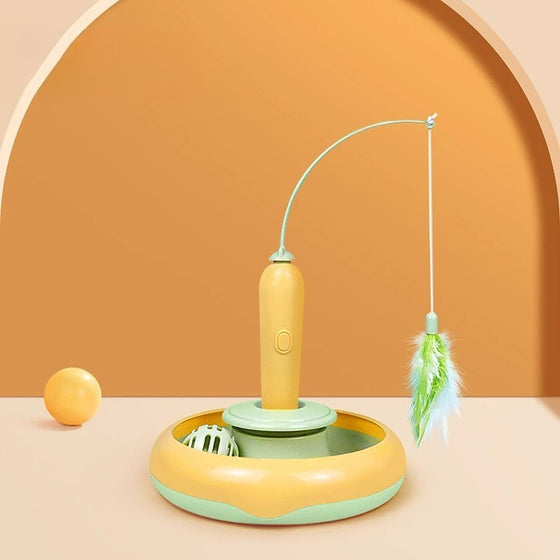 2 i 1 kattleksak med boll och vridfjäder