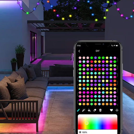 Färgglada takfotslampor för utomhusbruk