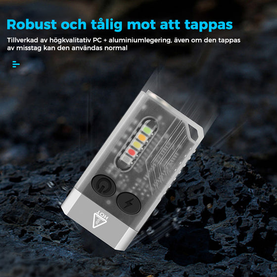 Liten och kraftfull EDC-ficklampa med rött, UV och blått ljus