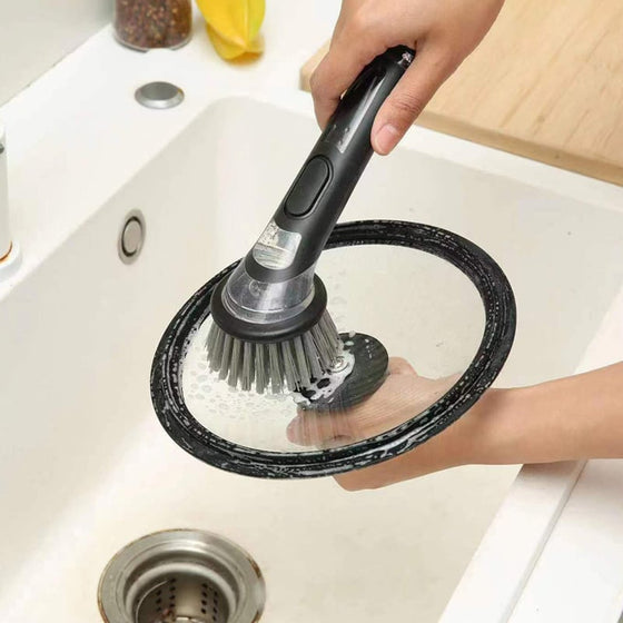 Långskaftad grytdiskborste med vätskepåfyllning