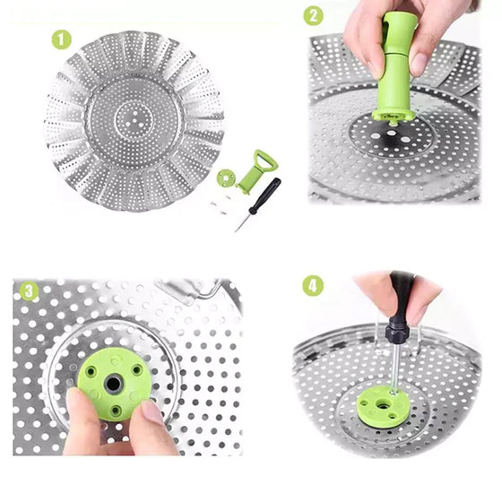 Blomformad fällbar ångkokare av stål