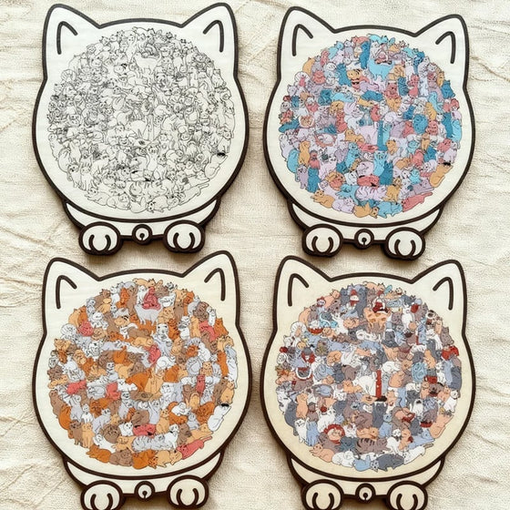 Träpussel i Kattform