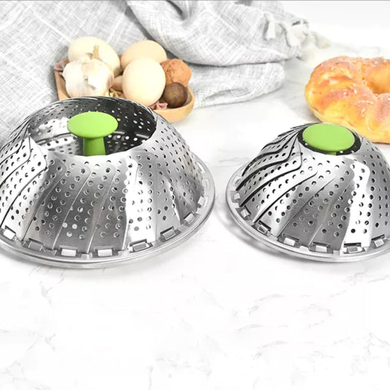 Blomformad fällbar ångkokare av stål