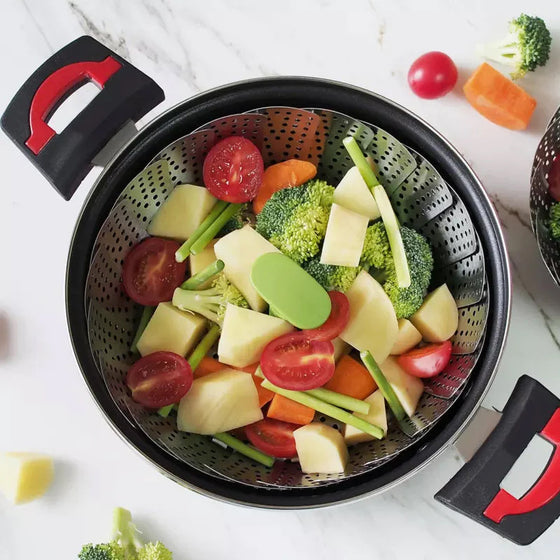 Blomformad fällbar ångkokare av stål