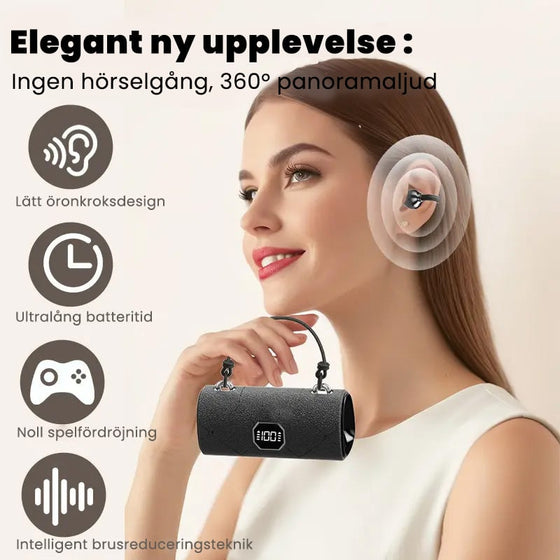 Trendiga trådlösa hörlurar med clip-on-funktion