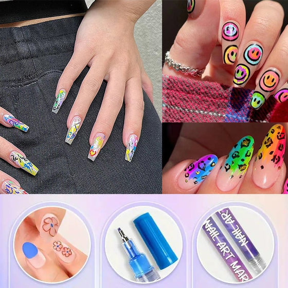 12-färgad Akrylnagelkonst Doodle Pennor