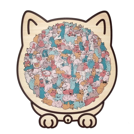 Träpussel i Kattform