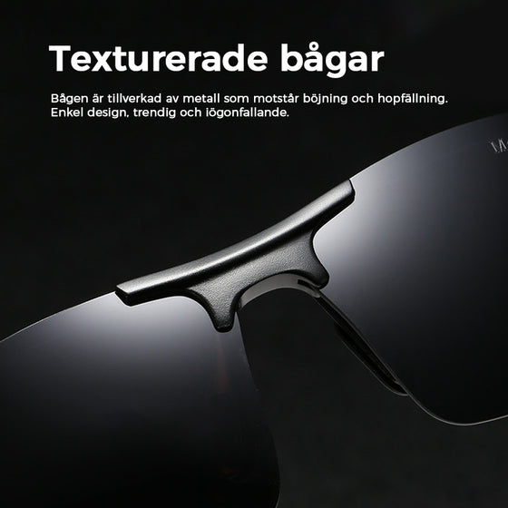 Herrsolglasögon med fotokromatiska linser och antireflekterande polariserade linser