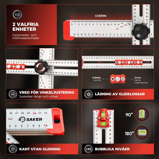 4 I 1 Linjal för positionering vid borrning