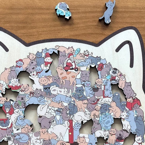 Träpussel i Kattform