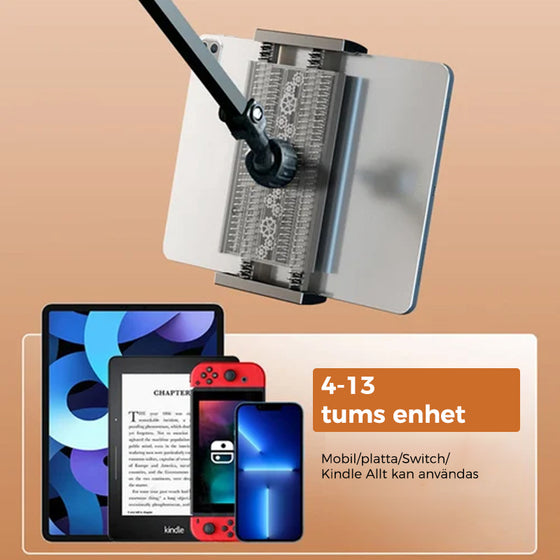 Infällbar och dold hållare för mobil och surfplatta vid sängkanten