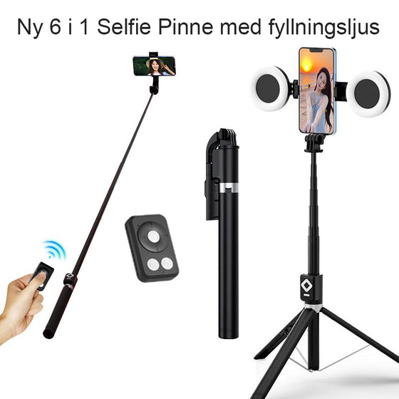 6 i 1 Selfie Stick med fyllnadsljus