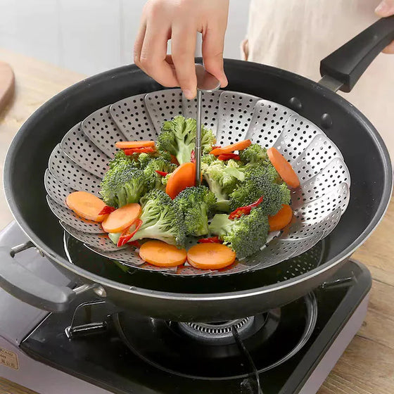 Blomformad fällbar ångkokare av stål