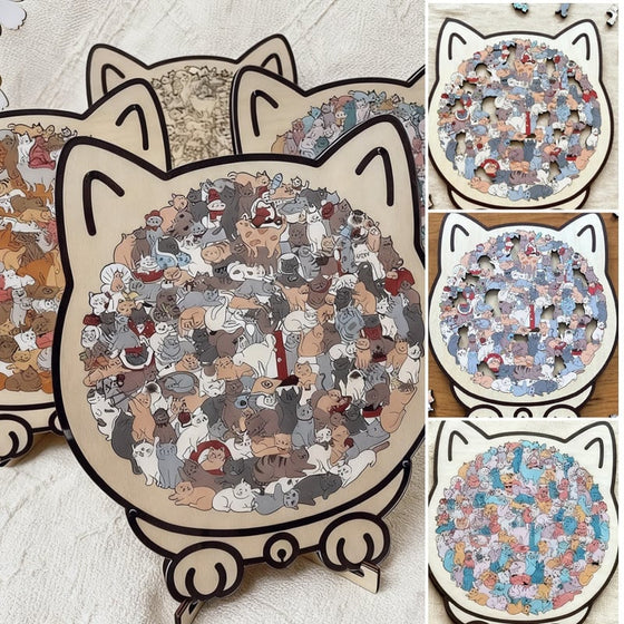 Träpussel i Kattform