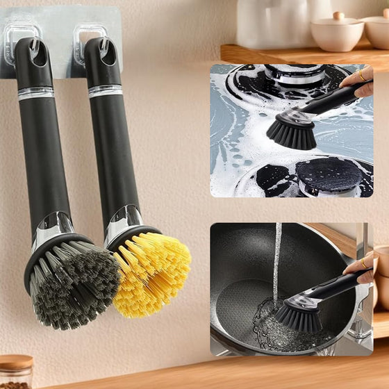 Långskaftad grytdiskborste med vätskepåfyllning
