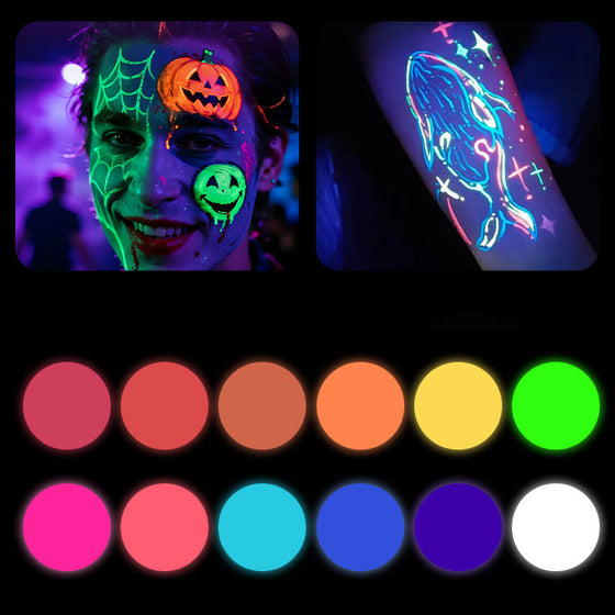 UV-neon ansiktsfärgspennor – 12 färger