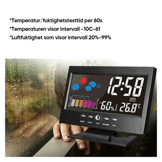 Digital LED Temperatur Fuktighet Monitor Väckarklocka