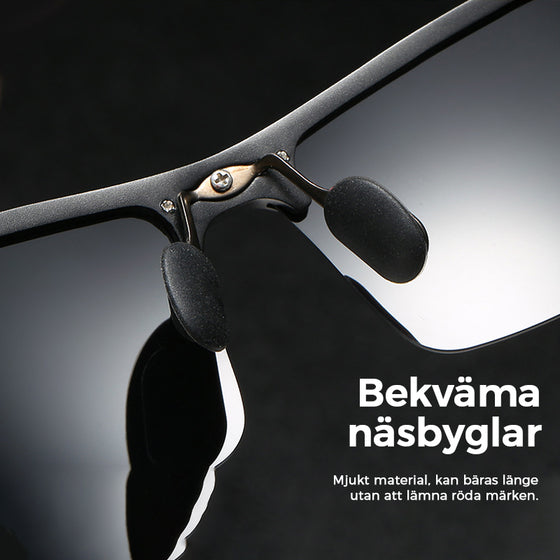Herrsolglasögon med fotokromatiska linser och antireflekterande polariserade linser