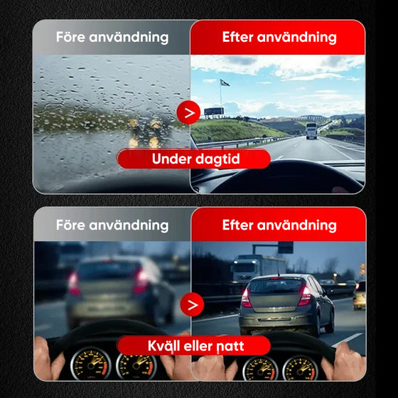 Kraftfull vindrutespolare och borttagare av oljefilm