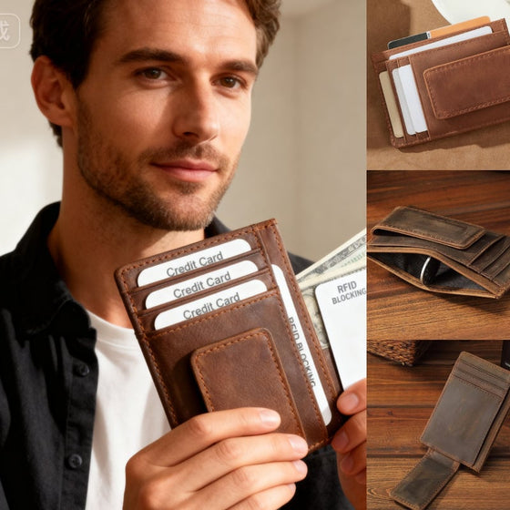 Anti-stöld Äkta Läder Multi-Kortfodral