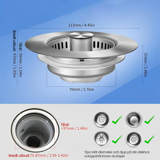 Uppgraderad 3-i-1 Kökshandfat Avloppssil