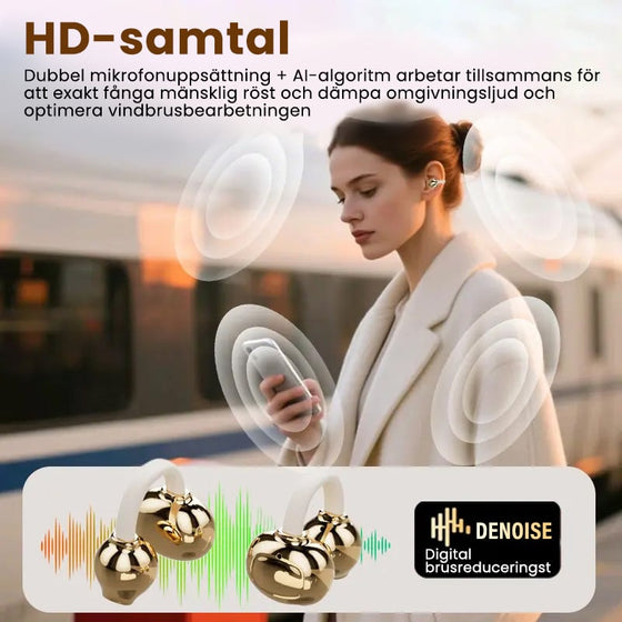 Trendiga trådlösa hörlurar med clip-on-funktion