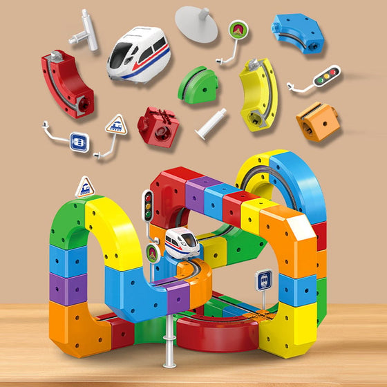 Barnens pedagogiska monterade magnetiska magiska spårtåg