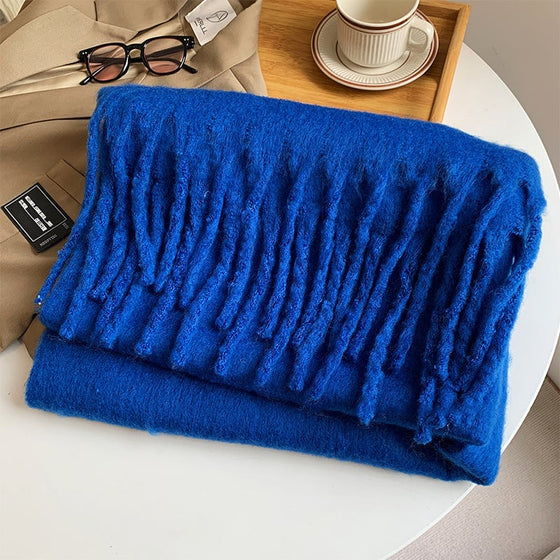 Damens enfärgade grova halsduk med tofsar