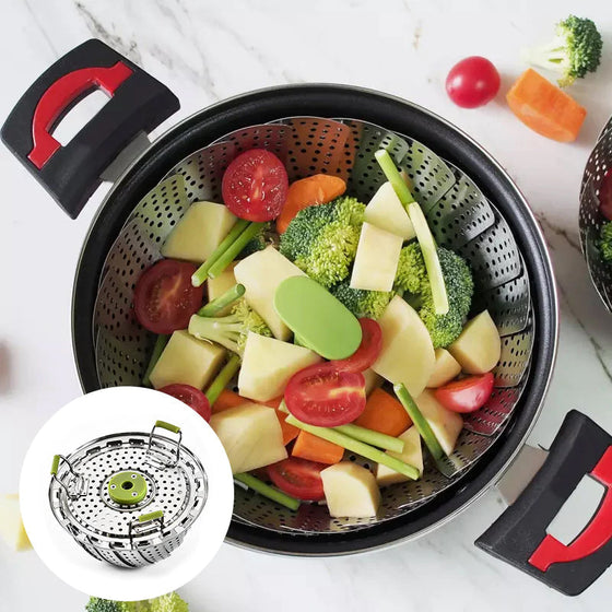 Blomformad fällbar ångkokare av stål