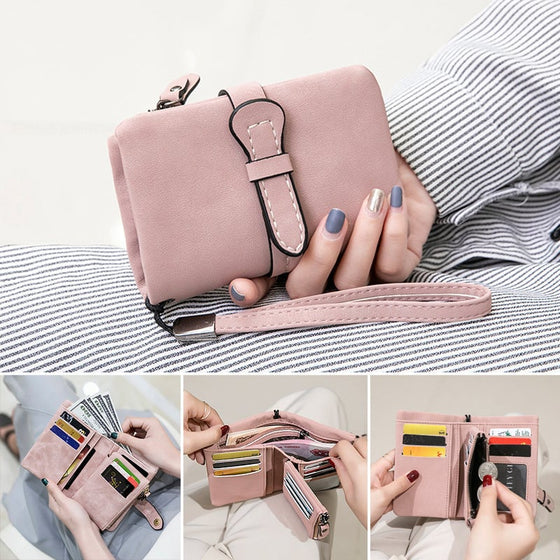 Enfärgad, Vikbar Kort Plånbok Med Myntfack