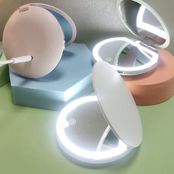 Portabel LED-sminkspegel med dubbelsidigt handtag