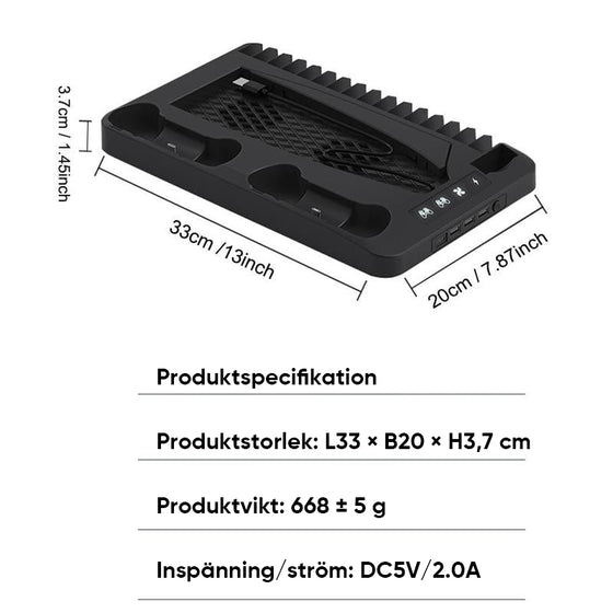 Laddningsstation Kylstativ för Dual PS5 Kontroller