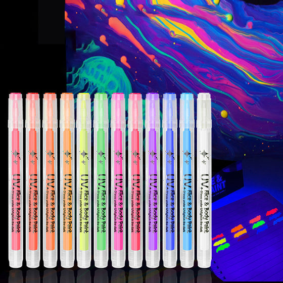 UV-neon ansiktsfärgspennor – 12 färger