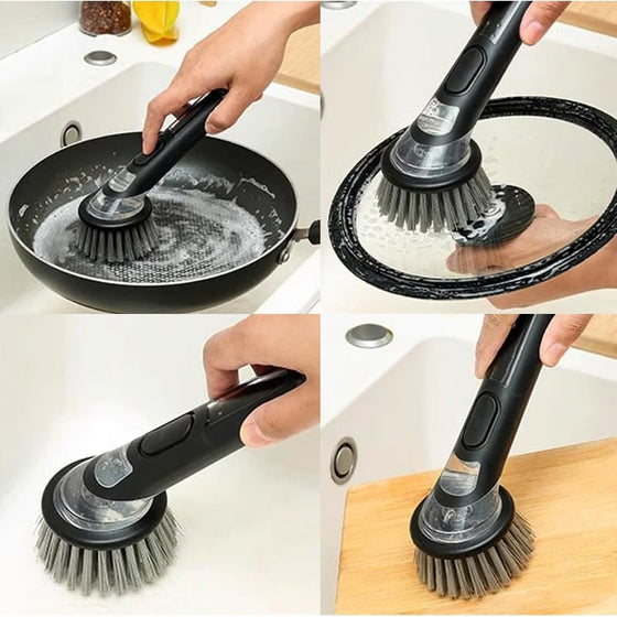 Långskaftad grytdiskborste med vätskepåfyllning