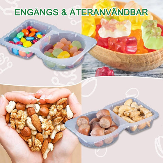 Snackbehållare med dubbla fack med lock
