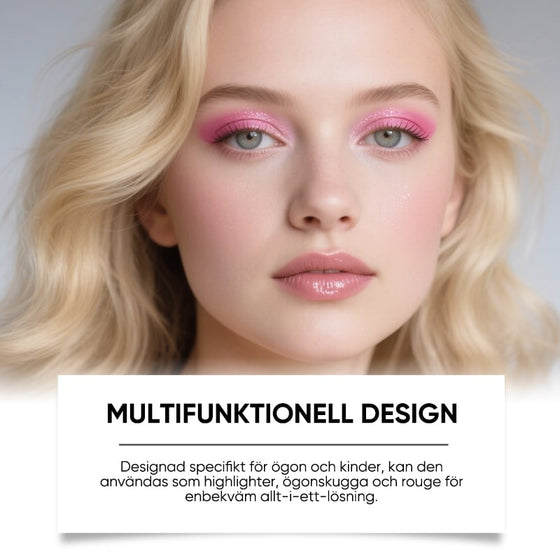 Allt-i-ett-palett för highlighter, ögonskugga och rouge