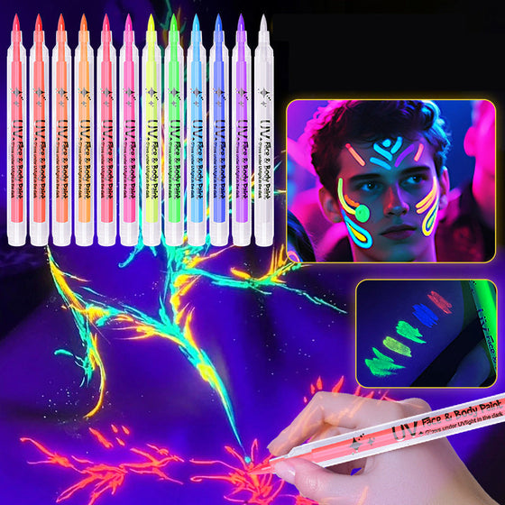 UV-neon ansiktsfärgspennor – 12 färger