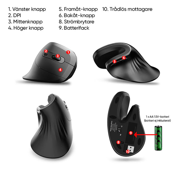 Tyst Ergonomisk Mus för handledsavlastning