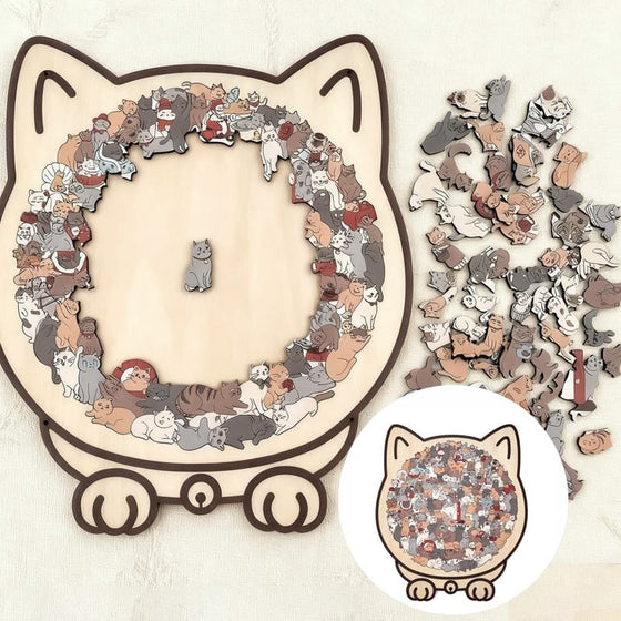 Träpussel i Kattform