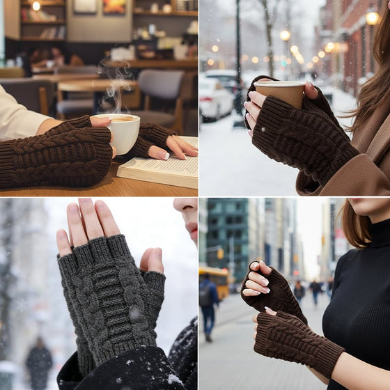 Vinter halvfingerstickade värmehandskar