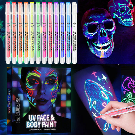 UV-neon ansiktsfärgspennor – 12 färger