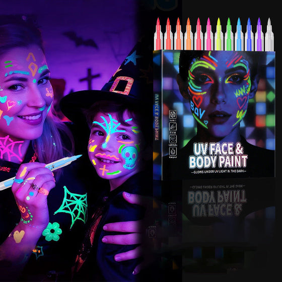 UV-neon ansiktsfärgspennor – 12 färger