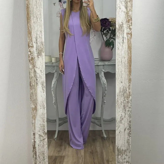 Ärmlös, rund halsad tvådelad uppsättning för kvinnor